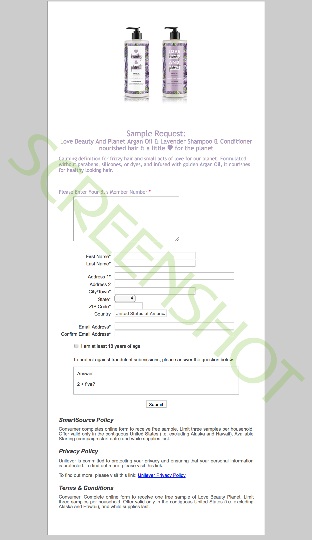 FREE Sample Request Form