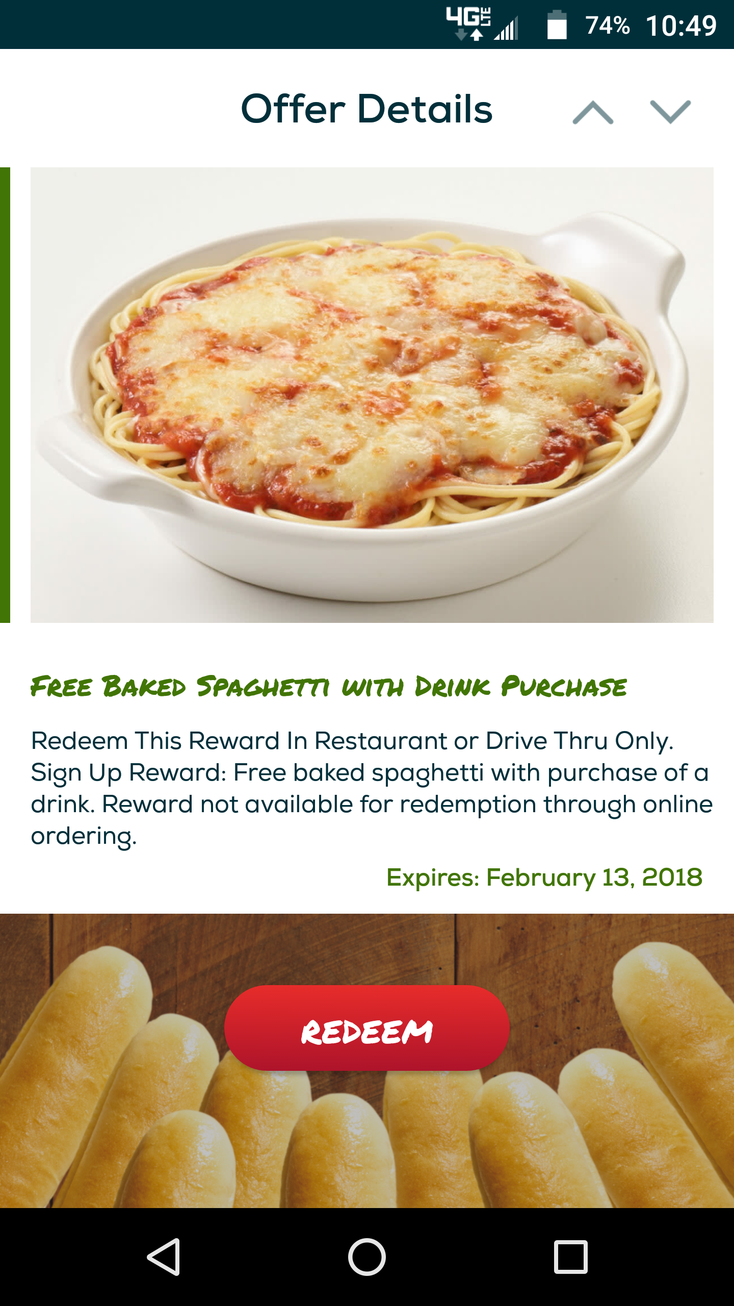 FREE Baked Spaghetti with Drink Purchase