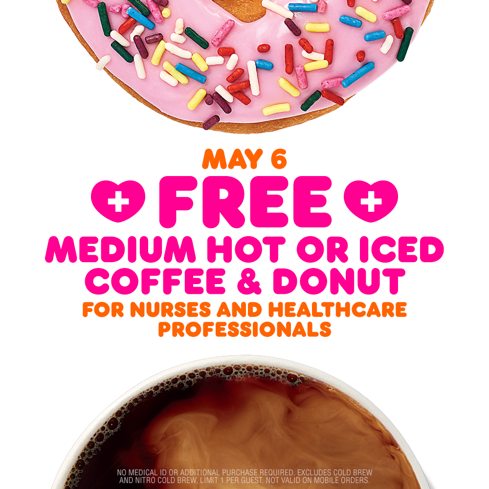 Free Dunkin' Coffee and Donut for Healthcare Workers on May 6th