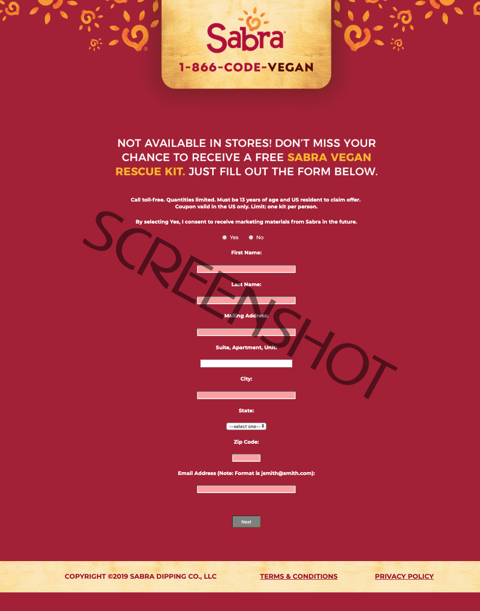 Screenshot of FREE Sabra Vegan Rescue Kit offer