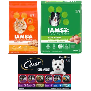 90% off Iams or Cesar Dog and Cat Food